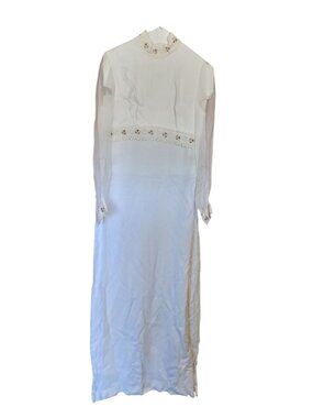 Vintage 1960s Wedding Gown by William Cahill White Floral Applique Bodice long s